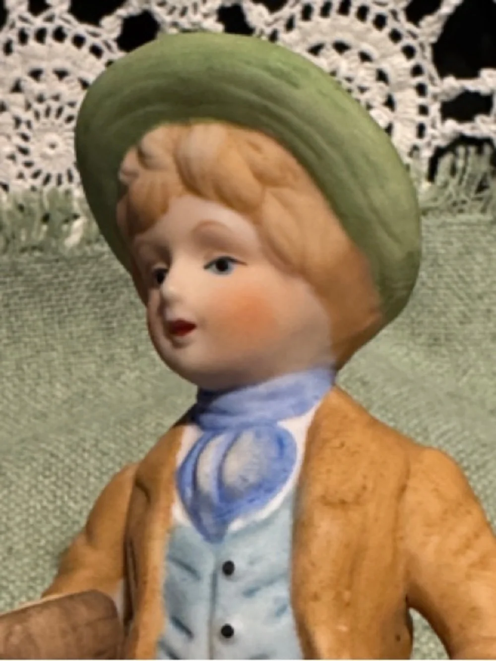 Boy Figurine with A Duck or Goose - White and Pastel Colors